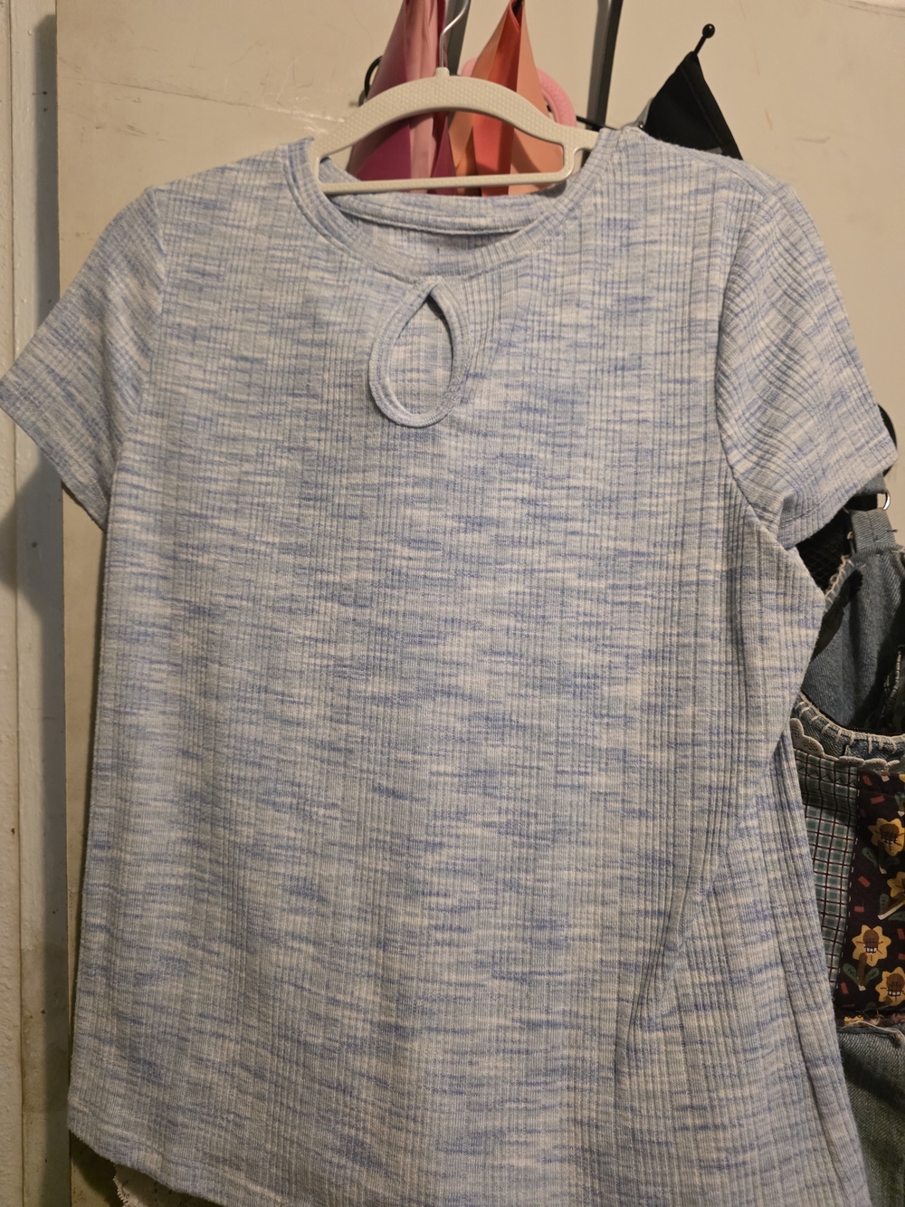 SO Light Blue Heathered Short Sleeve Keyhole Tee